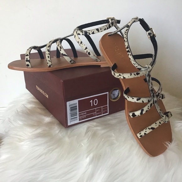 Torgeis New York Syrene Leather Pony Print Flat Sandals Size 10 NWB - Picture 1 of 8